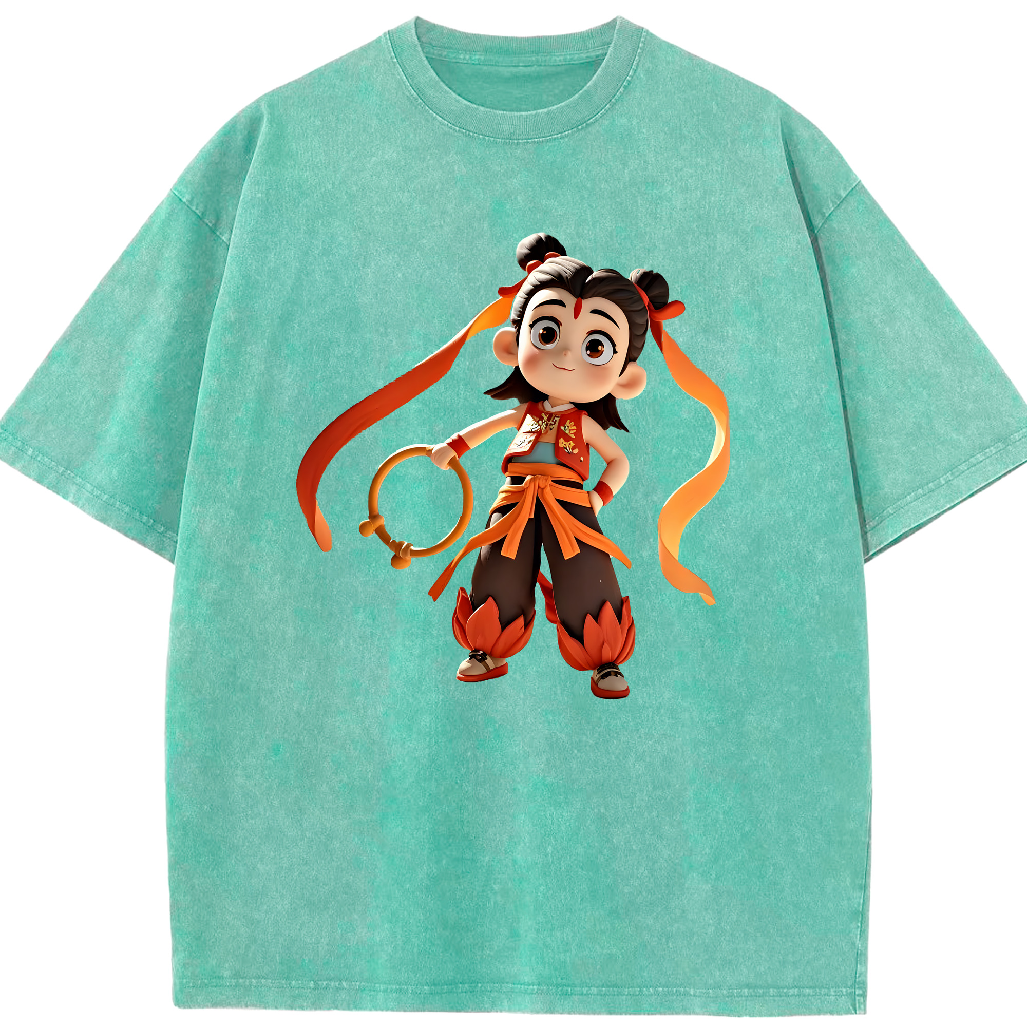 （画像用） Ne Zha 2 ナタ 魔童の大暴れ 綿100% ヴィンテージ風 半袖Tシャツ（フロントプリント）